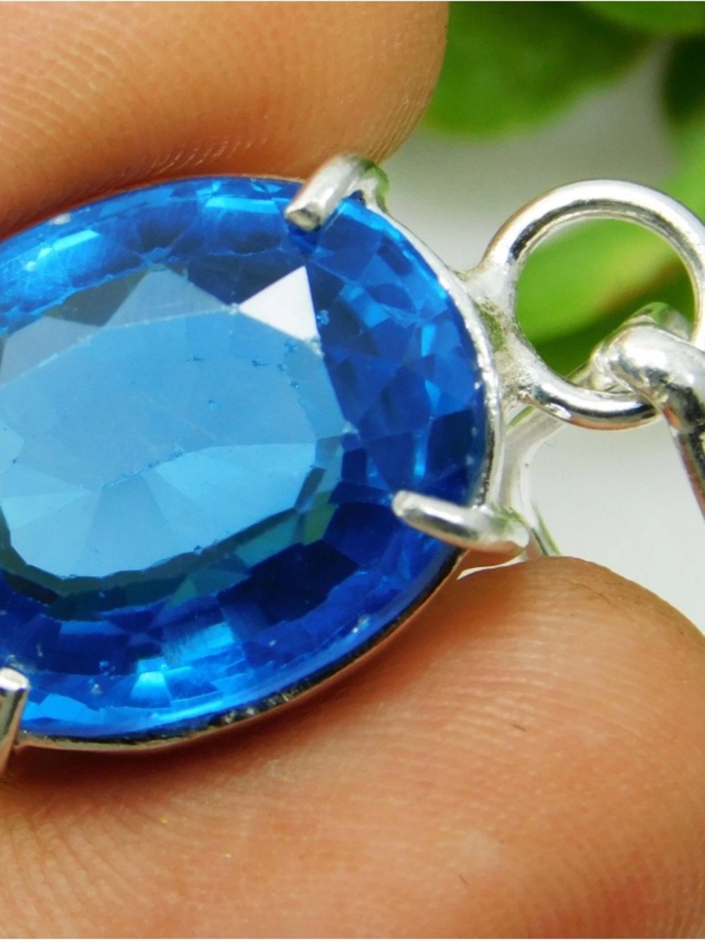 Natural Certified 23.35 Ct Blue Topaz 925 Sterling Silver Oval Cut necklace - Picture 6 of 8